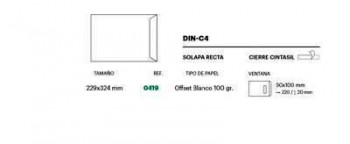 Bolsa Zelatun blanco 229x324 A4 caja de 250 ventana derecha 0419