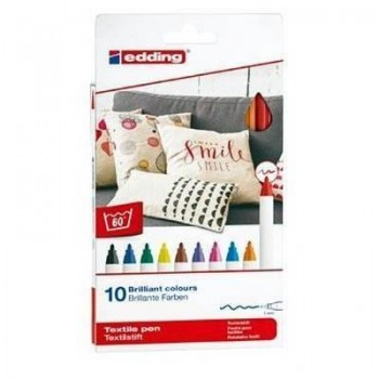 Estuche con 10 rotuladores para tela Edding 4600. Punta redonda 1mm. Colores surtidos cálidos