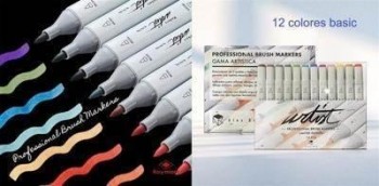 Estuche 12 professional brush marker basic colors AB-1212 (Edicion limitada) Roymart