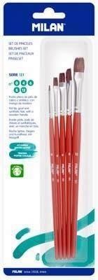 Blíster 3 pinceles planos serie 121 nº 0, 4, 6, 8 y 12 Milan BWM10503