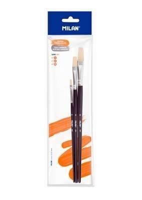 Bolsa 3 pinceles planos serie 501 nº 2, 8 y 12 Milan BWM10497